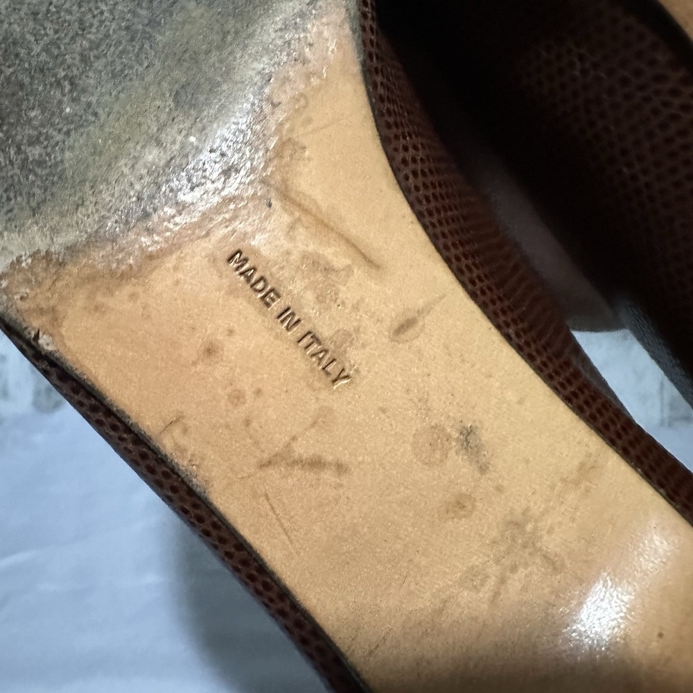 Salvatore Ferragamo Brown Leather Vara Lillaz Bow Pumps Heel Shoes Womens 9.5 A4 - Picture 9 of 14